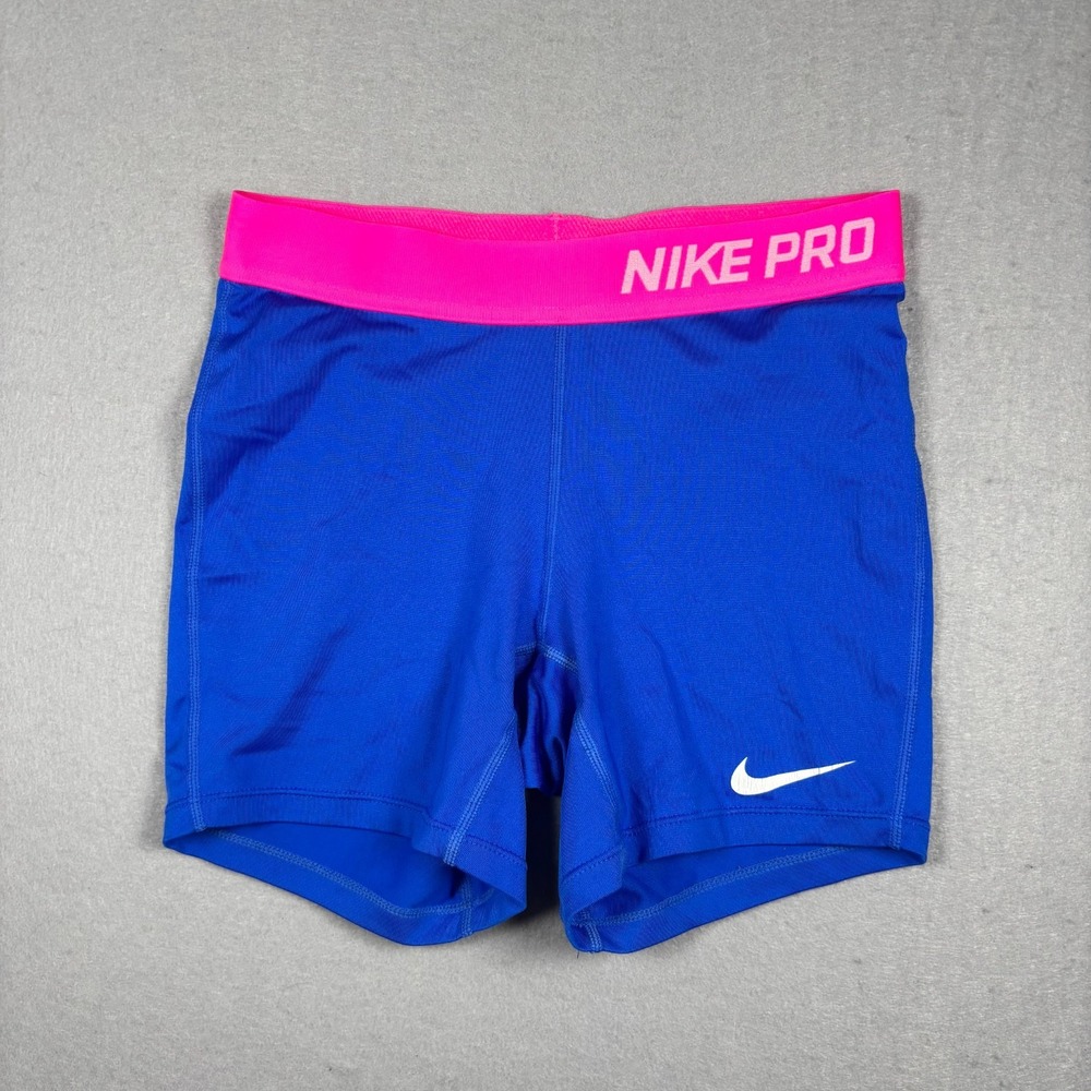 Nike Pro Girls Compression Shorts Size L Large Blue Pink Dri-FIT 589617-439 Gym